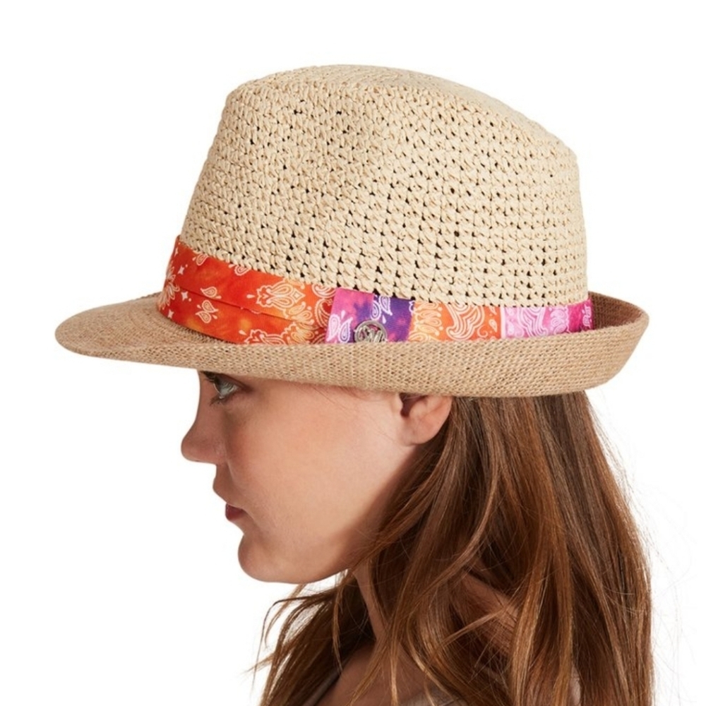 🆕️👒NEUTRAL WARM COLOURED PAISLEY-ACCENT FEDORA SUN HAT👒 - Picture 4 of 5
